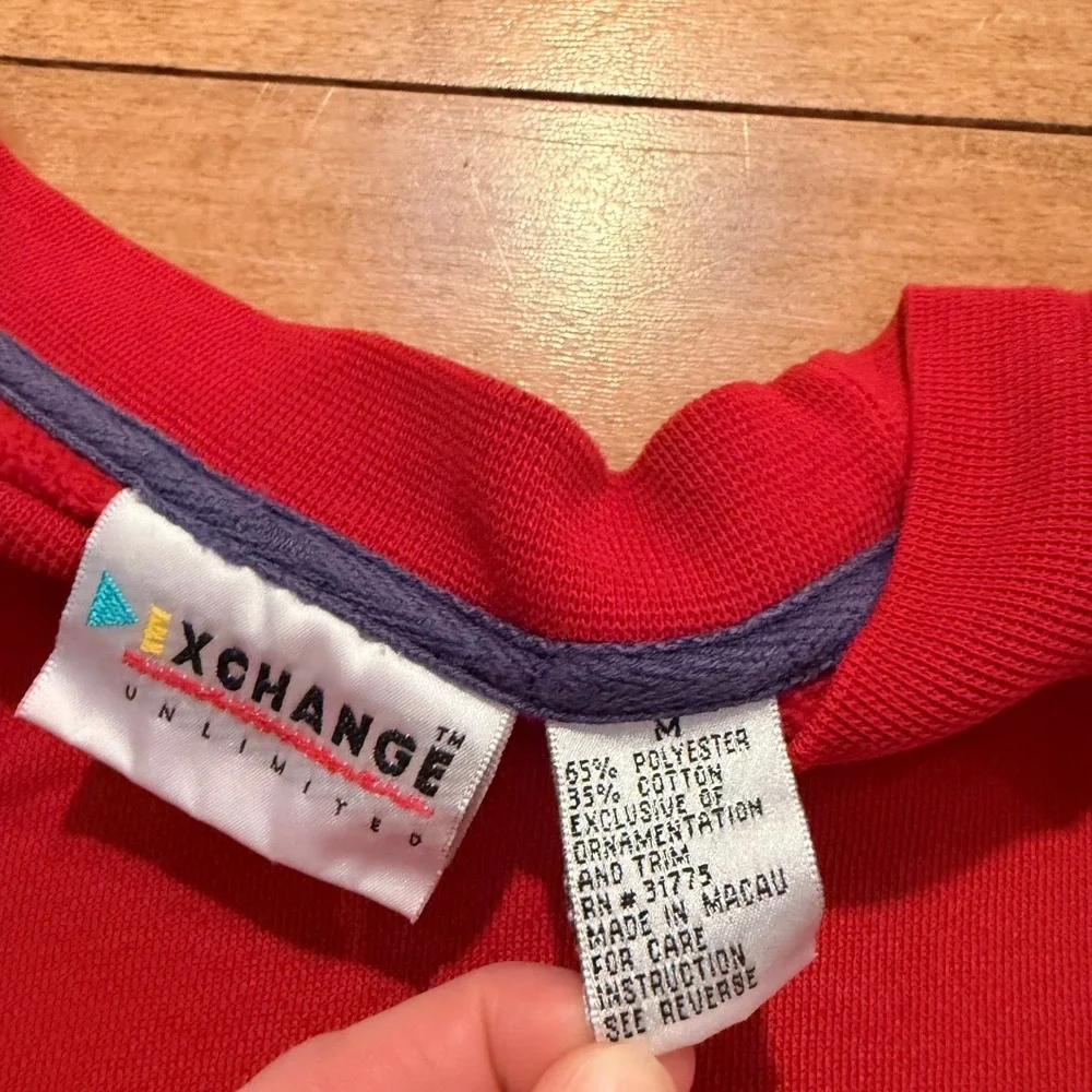 Exchange Unlimited Sweatshirt Mens M Red Vintage Crest Embroidered Crewneck
